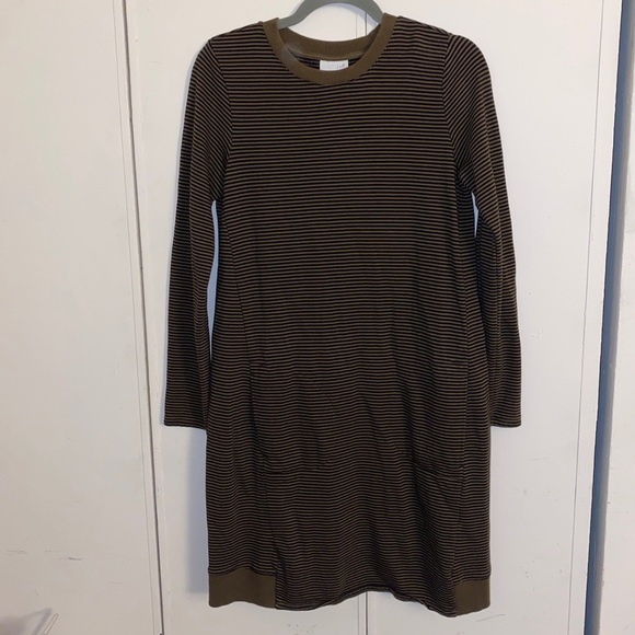 J. Jill Sweater Dress Olive Green Black Stripe Long Sleeve Crew Neck Size Small - Picture 1 of 6